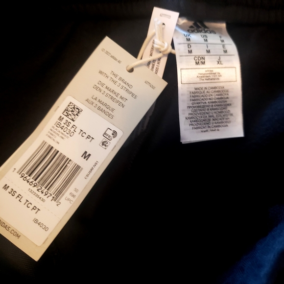 Adidas Fleece Joggers Black White Stripes NWT - Picture 4 of 7